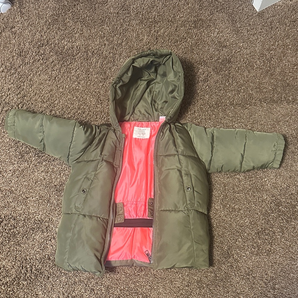Zara Kids Olive Green Hooded Jacket with Pink Lining